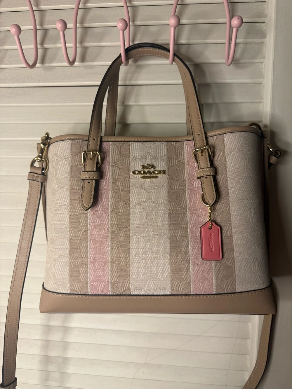 Coach Pink Stripe Signature Tote Bag Pink and Tan 💗🍦